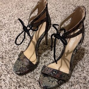 Gianni Bini Jordie floral brocade ankle-tie dress heels